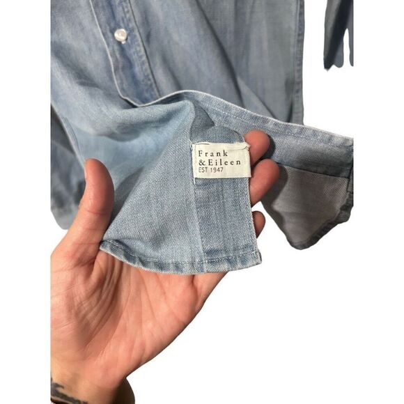 Frank & Eileen Barry Woven Cotton Button-Up Chambray Shirt Light Blue Sz XXS - Picture 14 of 16